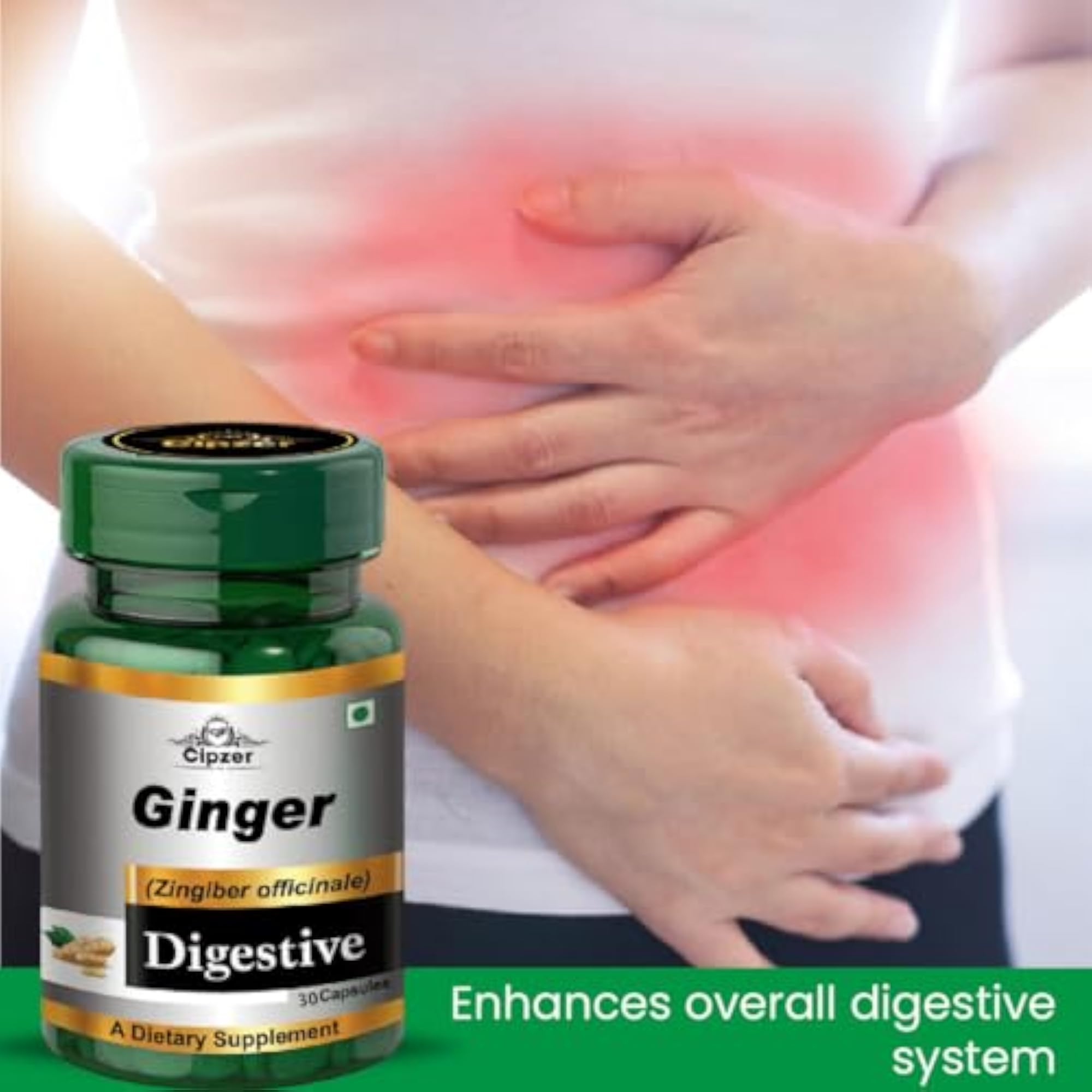 Cipzer Ginger Capsules, 30 Count Natural Digestion Supplement